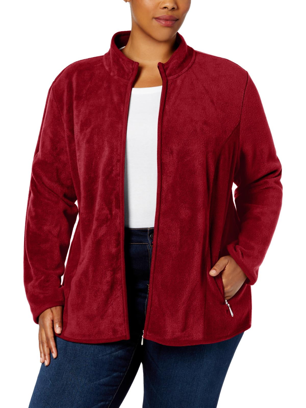 Karen Scott Womens Plus Fall Lightweight Fleece Jacket