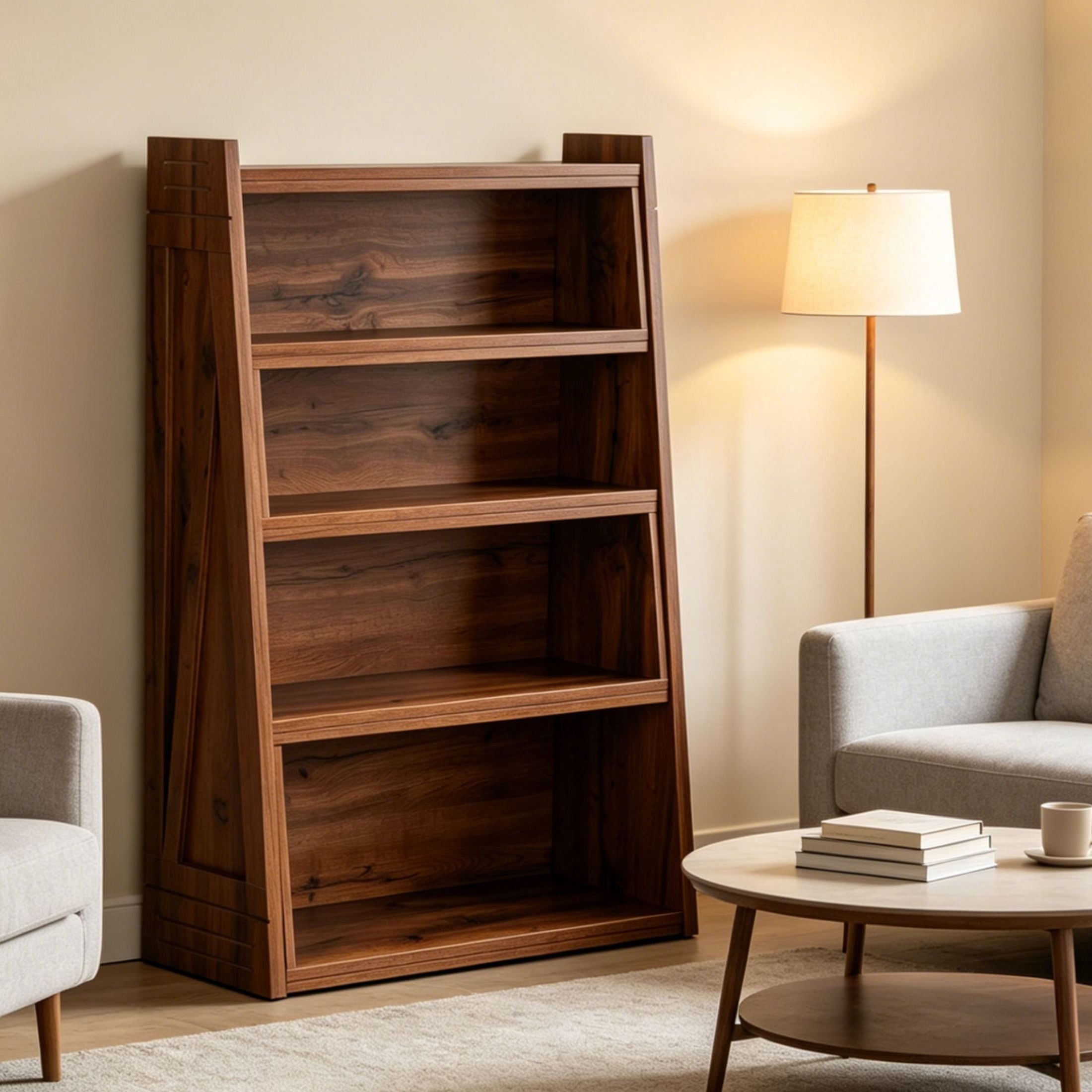 GDF Studio 47.17" Expandable 4-Tier L-Shaped Bookshelf, Adjustable 2-Piece Storage Rack, Brown
