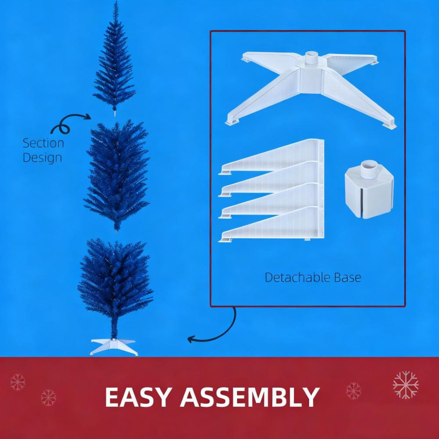 Blue Pencil Christmas Tree 7ft Artificial with Plastic Stand