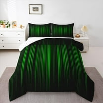 Homewish Abstract Ombre Stripes Bedding Comforter Set,Modern Abstract Geometric Twin Comforter Sets,Green Black Lines Bedding Set For Adults,Breathable Home Decor Reversible,2pcs