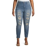 Dollhouse Juniors' Plus Size Rip and Repair Snake Jean