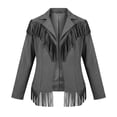thumbnail image 5 of IFNWSV Womens Bomber Jacket Pointed Collar Button Open Long Sleeve Solid Fringe Trim Frayed Hem Jacket, 5 of 5