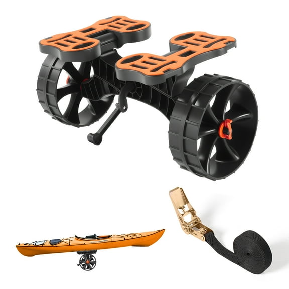 KFFKFF Foldable Kayak Cart with 300 lbs Capacity,Durable Trolley Featuring 10-inch Solid Rubber Tires & Ratchet Strap, Ideal for Transporting Kayaks, Canoes, Paddleboards, Float Mats, and Small Boats