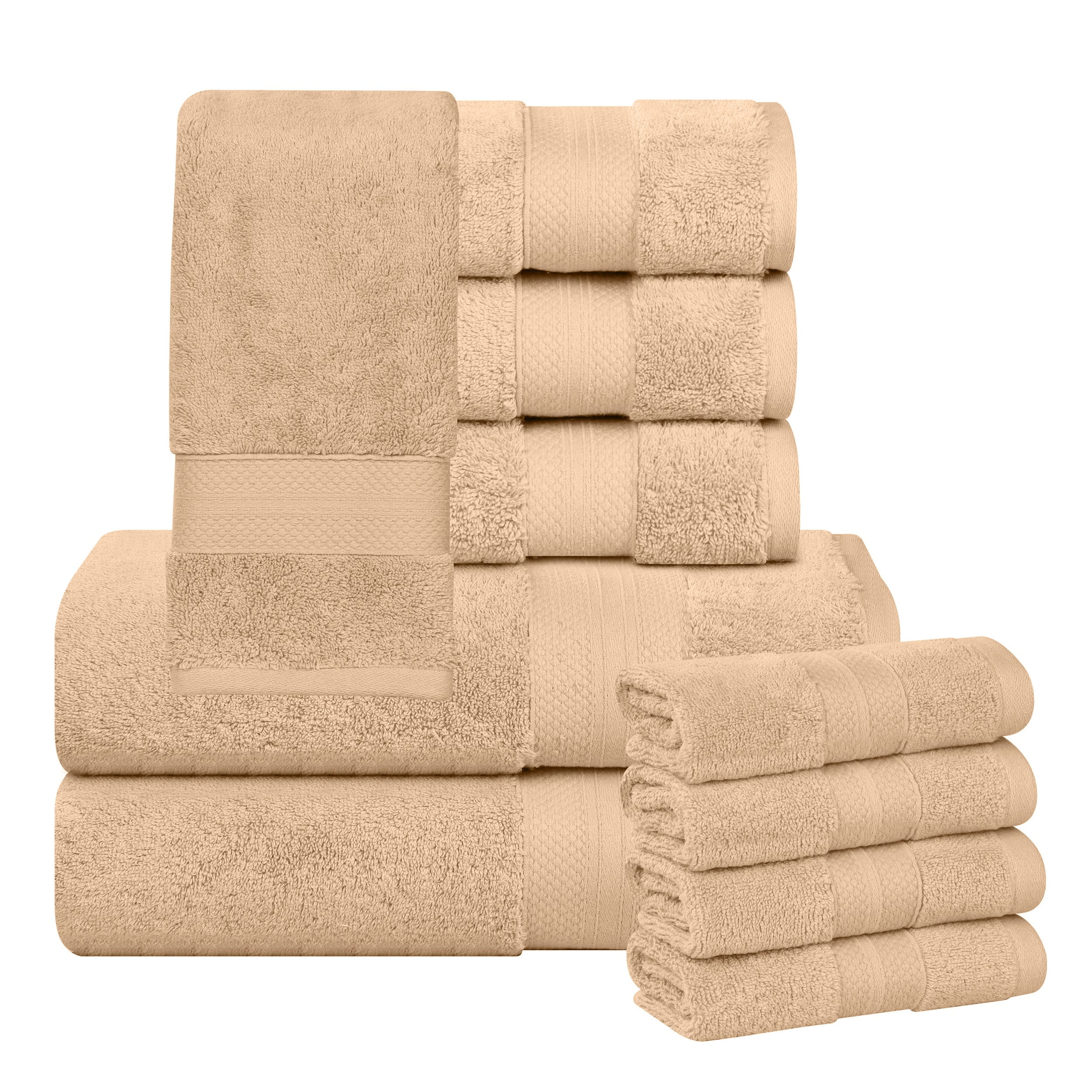 Superior Aria Turkish Cotton 10-Piece Towel Set, Ultra Soft Heavyweight Towels, Hazelnut