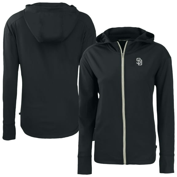 Women's Cutter & Buck Black San Diego Padres Daybreak Eco Recycled Full-Zip Hoodie