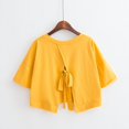 thumbnail image 5 of Camisetas de color sólido para mujer, camisetas de manga corta de verano 2024, tops sexis con escote en V y espalda descubierta, camisetas casuales holgadas para mujer, 5 of 5