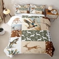 thumbnail image 2 of meiyoeat Woodland Hunting Wildlife Twin Quilt Set for Men Boys, Rustic Camo Animal Patchwork Twin Coverlet Set, Green Brown, 2 Pieces, 2 of 7