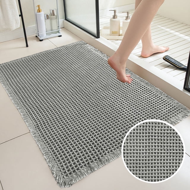 Alfombra absorbente para piso de baño | Alfombra de baño engrosada antideslizante | Superficie de terciopelo mullido | Tapete suave y lavable para entrada de puerta | Color sólido | 24x17 pulgadas