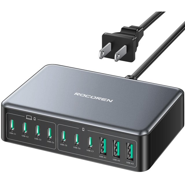 480W USB C Charger Block, Rocoren 10-Ports USB C Charging Station for Multiple Devices,PD 100W Gan Fast Charger Station Desktop Multi USBC Charging Hub Doc