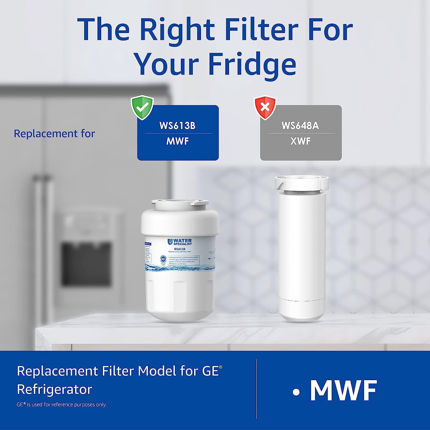 Waterspecialist MWF Replacement for GE® MWF Refrigerator Water Filter, 9Filters