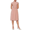 thumbnail image 1 of Vestido plisado para mujer Inspire Chic con cuello simulado, mangas cortas, ceñido a la cintura, estilo A, color rosa, 1 of 5