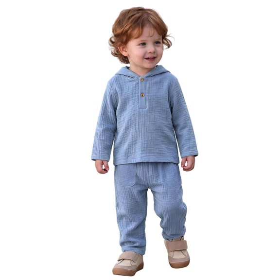HAYIMI Toddler Boys Girls Long Sleeve Solid Color Hooded Tops T Shirt Pants Outfit Sets Breathable Clothes Sets