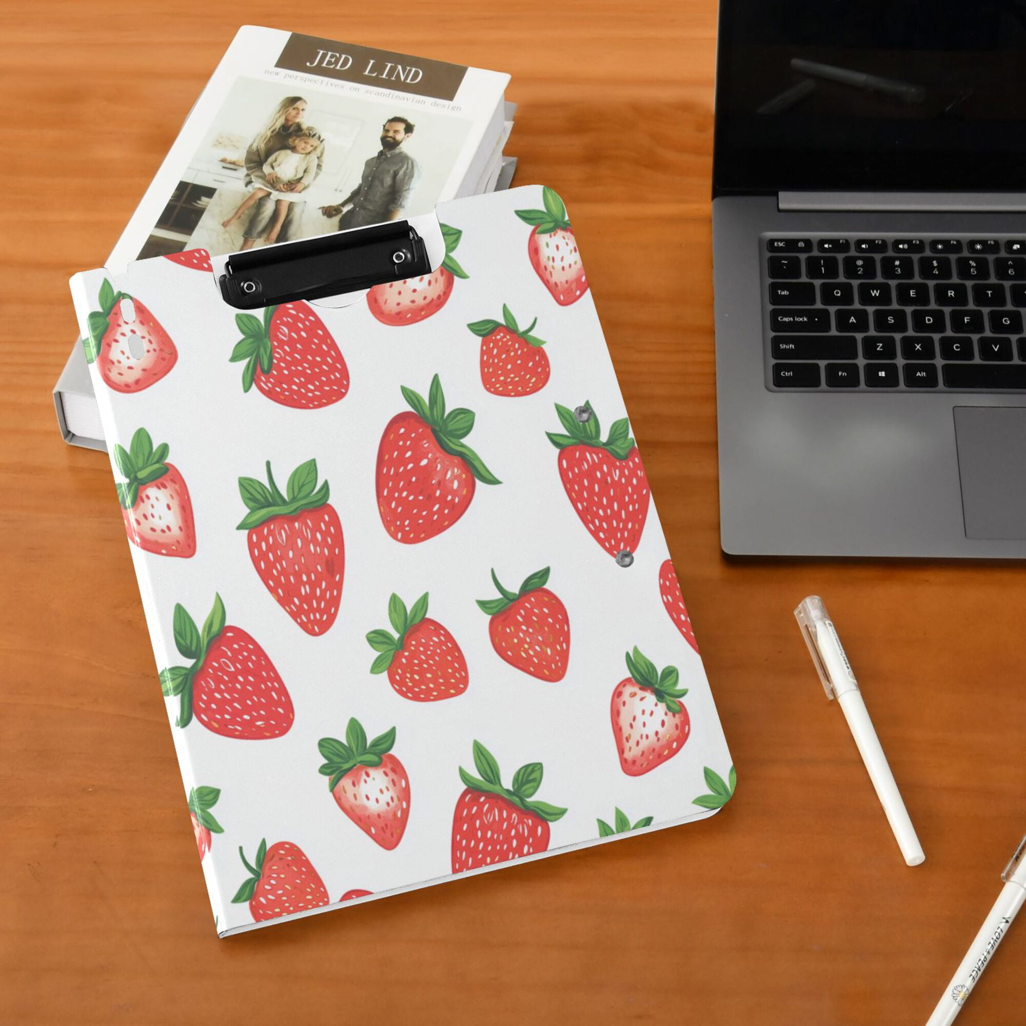 FORMRS A4 Clipboard Folder with Pen Holder Horizontal Foldable School Office Binder, Strawberry