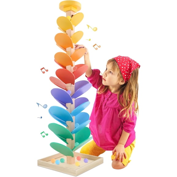 BUTOMKY Wooden Marble Run Music Tree Montessori Toy - Color Sorting Ball Drop Learning Game for Kids Ages 3 