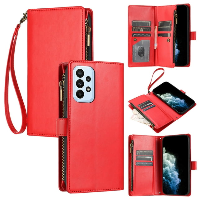 Compatible with Samsung Galaxy A72 5G/ 4G Wallet Case Premium Zipper Large Space Flip PU Leather Cover