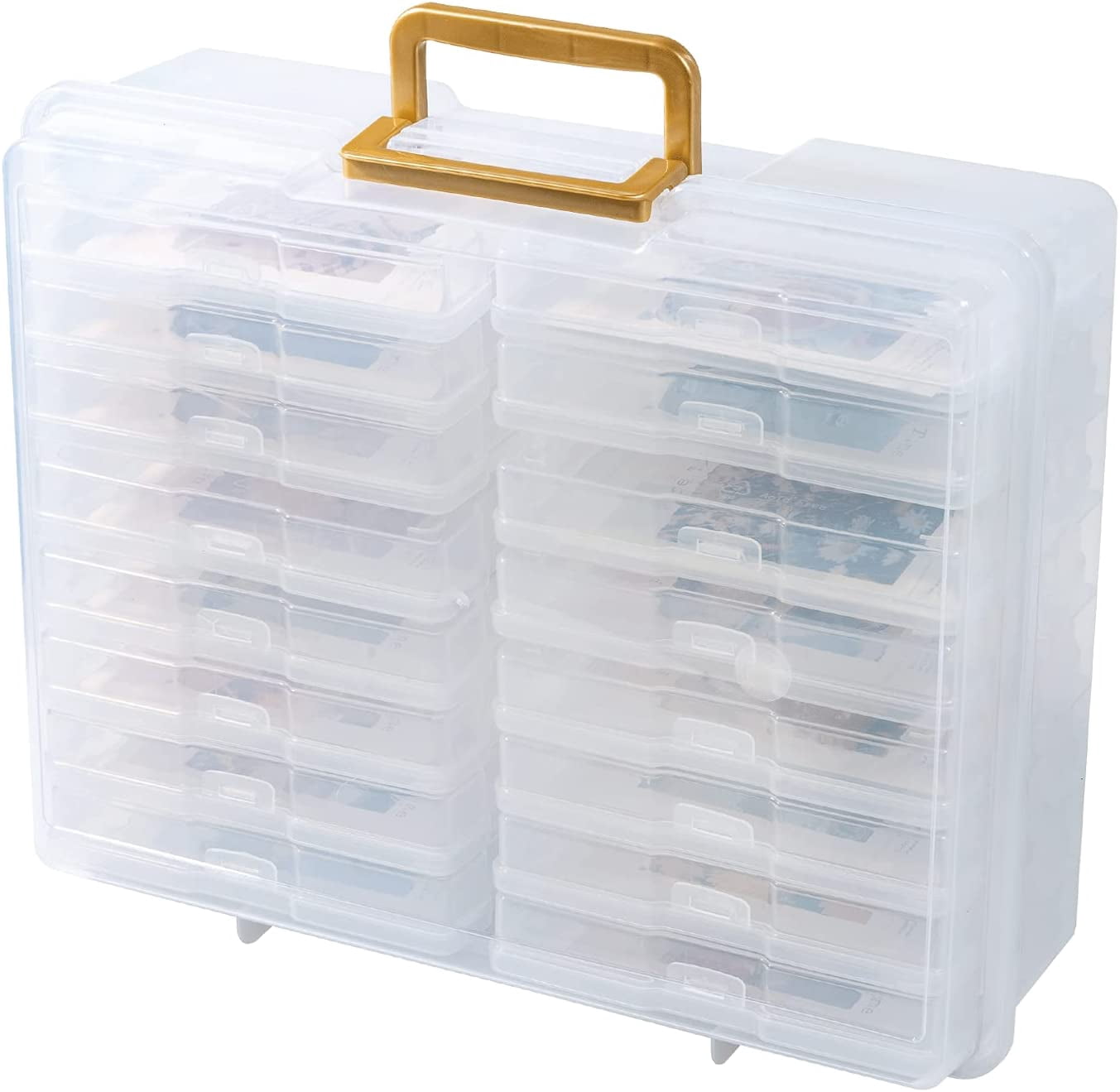 Portable Photo Organizers & Storage Containers, Transparent 4" x 6" Picture Organizers with Handle, 16 Inner Photo Cases, Photo Storage Box