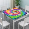 thumbnail image 3 of Colorful Rainbow Tie Dye Spiral Pattern Square Fitted Tablecloth with Elastic Edge,Square Table Cover,Washable Elastic Table Cover for Home Kitchen Party Decor 34"x34", 3 of 6