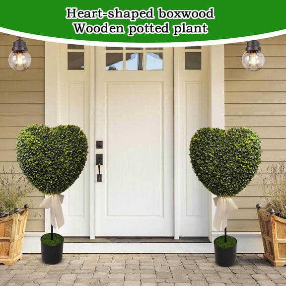 Heart Shaped Topiary Outdoor Easter Decorations, Valentines Day Decorations-29" Boxwood Topiary with Bow Spring Decor (1PC)