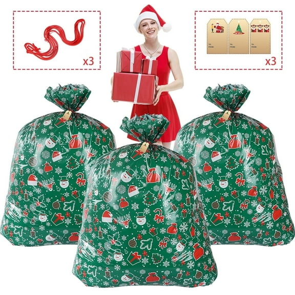 Kabuer Christmas Large Plastic Bags Jumbo Gift Bags Xmas Extra Large Gift Bags 36*56 in 3pcs