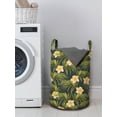 thumbnail image 3 of Floral Laundry Bag, Composition of Palm Leaves and Tropical Flowers, Hamper Basket with Handles Drawstring Closure for Laundromats, 13" x 19", Olive Green Peach, by Ambesonne, 3 of 4