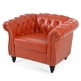 thumbnail image 5 of 40 Inch Accent Single Sofa Chair with Rolled Arms, Modern PU Leather Upholstered Sofa with Solid Wood Legs, Leisure Sofa Couch for Bedroom, Living Room, Lounge, Office, Apartment, Orange, 5 of 9