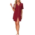 thumbnail image 1 of INSPIRE CHIC Camisón de Botones para Mujeres, Vestido de Pijamas, Mangas Cortas, Ropa de Verano, Camisones de Noche, Color Rojo Vino, 1 of 6