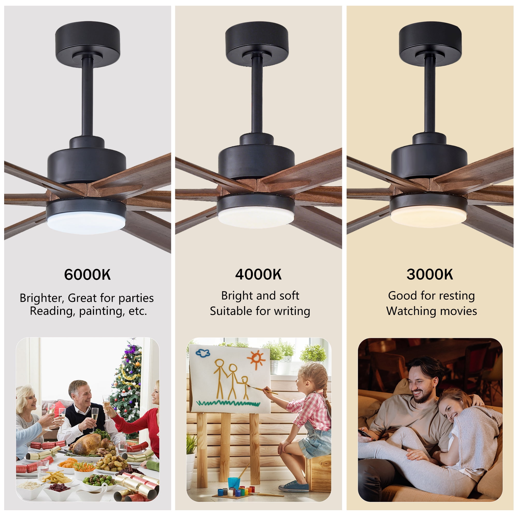 Leumius 70" Ceiling Fan with Lights Quiet DC Motor Ceiling Fans 6 Speed Levels,Reversible Ceiling Fan for Patio Living Room Bedroom Black + Red Walnut