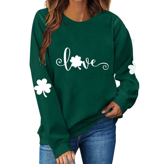 Guluxicc Sweatshirts for Women Casual Crewneck Long Sleeve Shirts St Patricks Day Letter Printed Graphic Pullover Tops, S