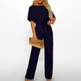 thumbnail image 2 of SDNall Formal Jumpsuits for Women Solid Color Short Sleeved Jumpsuit Crew Round Neck Jumpsuit with Belt Long Wide Leg Pantsuits Ladies Rompers and Jumpsuits (Navy,Sizes：S-XXL), 2 of 9