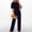 Navy, variant on Womens pants Women'S Fall/Winter Solid Color Short Sleeved Crew Round Neck Jumpsuit With Belt Jumpsuit Wide Leg Jumpsuits for Women Lounge Pants Ladies Pants