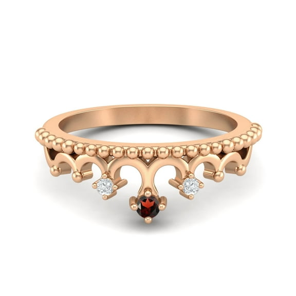 Mooneye 2mm Round Garnet 925 Sterling Silver Rose Plated Women Crown Tiara Valentines Day Gifts Ring