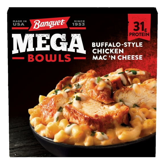 Banquet Mega Bowls Buffalo-Style Chicken Mac 'N Cheese, Frozen Meal, 14 oz (Frozen)