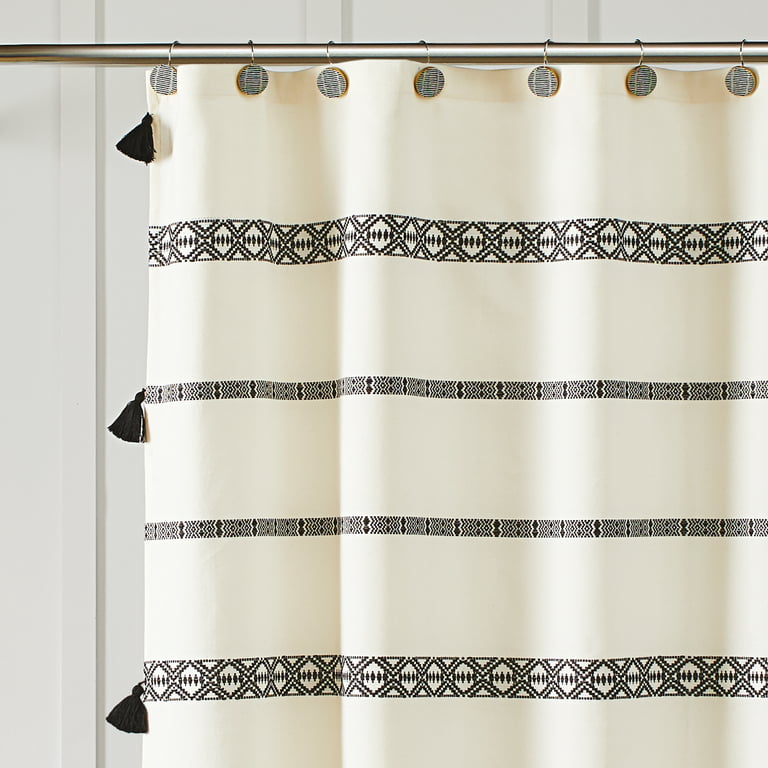 Boho Chic Polyester and Cotton Shower Curtain, Black, Better Homes