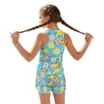 thumbnail image 2 of COEQINE Soft Girls Tankini Swimsuit 2 Piece with Removable Pads for Little Kid Ages 6-7 Sleeveless Bathing Suits Crewneck Tank Top and Swim Shorts Summer Beach Wear, Capybara Lemon Pool, 2 of 8