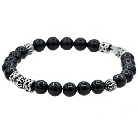 Men's Genuine Onyx Stainless Steel Bead Bracelet, 8.5