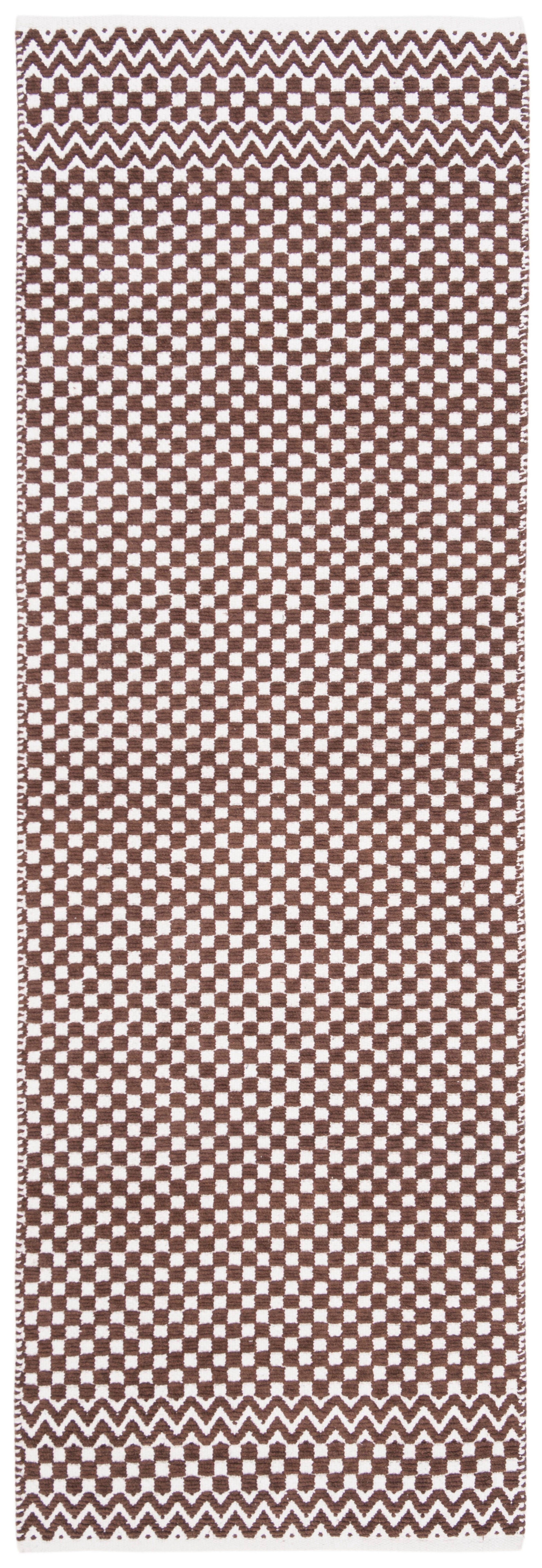 SAFAVIEH Boston Peter Checker Chevron Cotton Runner Rug, Brown, 2'3" x 7'