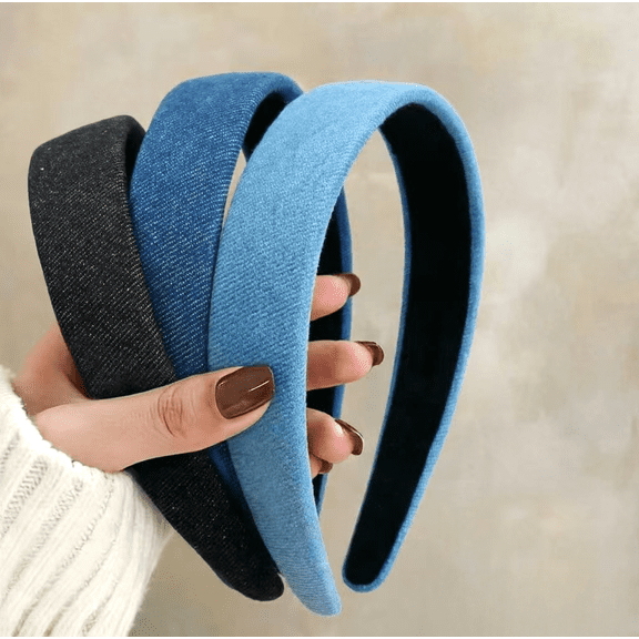 Headbands for Women Non Slip Trendy Denim Headbands for Women’s Hair 1 inch Wide Cute Headband for Girls, Vintage Head Bands Elastic Hair Bands Fashion Accessories for Women 3PCS