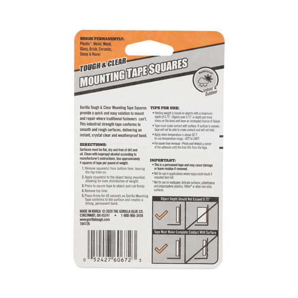 Tough and Clear Double-Sided Mounting Tape, Holds Up to 0.58 lb per Pair (Up to 7 lb per 24), 1" x 1", Clear, 24/Pack | Bundle of 10 Packs