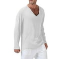 thumbnail image 3 of Sunloudy Men Long Sleeve T-Shirts Solid Color V-Neck Ethnic Style Tops Spring Fall Fashion Casual Loose Shirts, 3 of 6