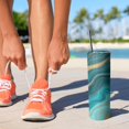 thumbnail image 2 of 20oz Teal Gold Wave Marble Pattern Skinny Tumblers Stainless Steel Tumbler with Lid and Straw,Vacuum Insulated Double Wall Travel Tumbler Cups with Cleaning Brush for Coffee,Tea, 2 of 6