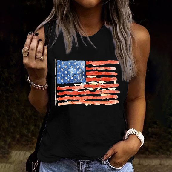 Xdegoge 4Th of July Shirts for Women Sleeveless American Flag Graphic Tee Shirts Short Sleeve Patriotic Usa Tank Tops Star Striped Crewneck Going Out Summer Tops