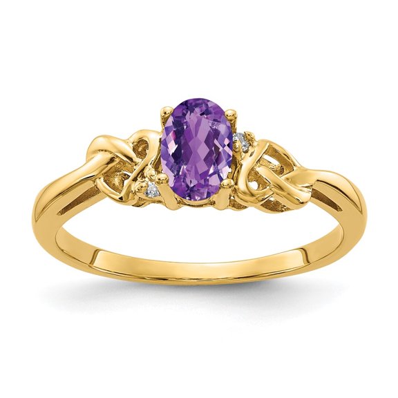Auriga 14k Yellow Gold 6x4mm Oval Amethyst A Diamond Ring for Women Size-6