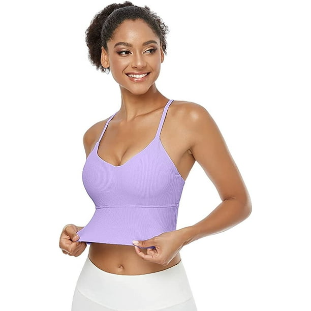 THE GYM PEOPLE Womens Longline Sports Bra Padded Crop Tank Tops Workout  Yoga Bra with Removable Pads