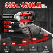 Cordless Impact Wrench, UNTIMATY Power 1/2 inch Brushless Impact Gun, Max Torque 350 ft-lbs（450N.m) Impact Drill with 20V Brushless Motor, with 2 x 2.0Ah Li-ion Battery & 7 Sockets,9 Drill,6 Screws