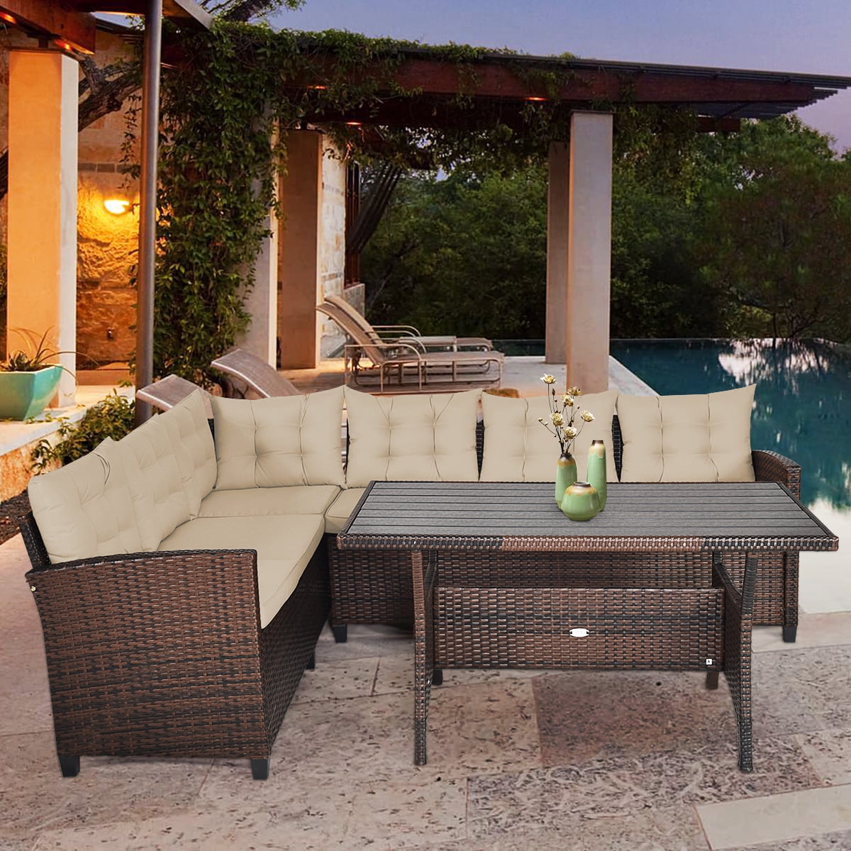 Outdoor 3 Pieces Sectional Furniture Set Wicker Rattan Sofa Set