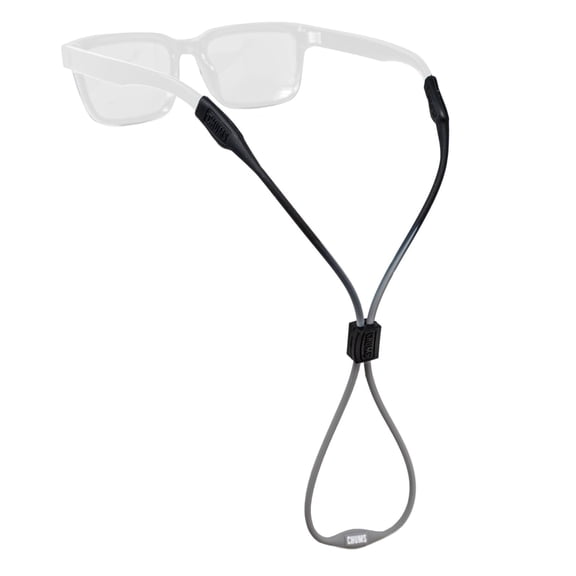 Chums Slim Retainer - Adjustable Eyewear Keeper - Thin Silicone Safety Eyewear Retainer for Women & Men (Black/Smoke)