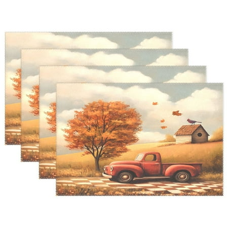 

Ryvnso Placemats Set of 4 Autumn Leaves Bird Dining Mats Heat-Resistant Non-Slip Washable Table Mat