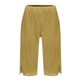 thumbnail image 5 of Lixiuxyad Bermuda Shorts For Women Linen Shorts Knee Length Elastic Waist Casual Summer Beach Comfy Pull On Shorts With Pockets Sizes S-5XL,Yellow, 5 of 6