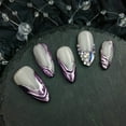thumbnail image 4 of 10pcs Artisan-Made Y2K Fake Nails - Original Design Purple & White Press-Ons with Diamond & Gem Details, Shimmer Gradient Retro Decorative Nail Sets for Stylish Looks, 4 of 9