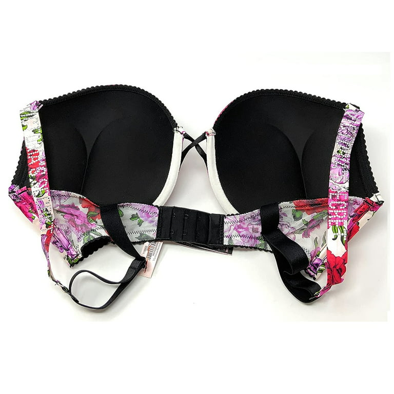 Victoria's Secret Bombshell Add-2-Cups Push-up Bra Rhinestone Strap Logo  White Summer Floral Cup Size 38D New 